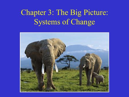 Chapter 3: The Big Picture: Systems of Change. Systems A system is a set of components or parts that function together to act as a whole. –E.g. Body,