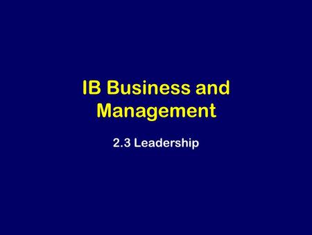 IB Business and Management