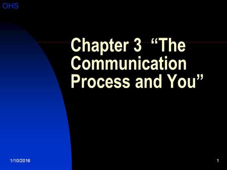 1/10/20161 Chapter 3 “The Communication Process and You” OHS.