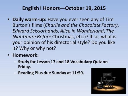 English I Honors—October 19, 2015