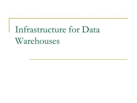 Infrastructure for Data Warehouses. Basics Of Data Access Data Store Machine Memory Buffer Memory Cache Data Store Buffer Bus Structure.
