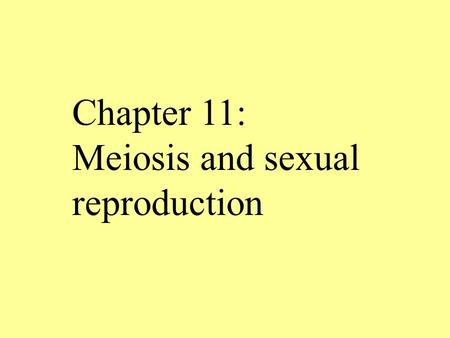 Chapter 11: Meiosis and sexual reproduction. Sexual vs. Asexual Reproduction Sexual: 2 parents Offspring are genetically different from parent – mix of.