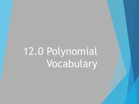 12.0 Polynomial Vocabulary. Term  Numbers or variables separated by _____ or _____ signs.  Examples: