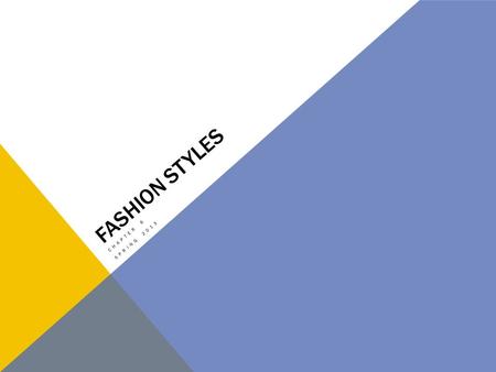 FASHION STYLES CHAPTER 6 SPRING 2013. WHAT DO YOU THINK? Do you like keeping up with the fast pace changing fashion styles? What might affect you ability.