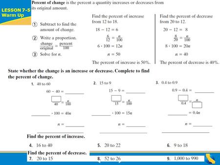 ALGEBRA READINESS LESSON 7-5 Warm Up Lesson 7-5 Warm-Up.