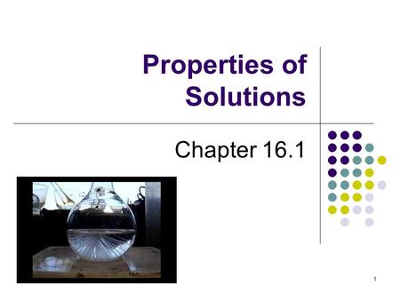1 Properties of Solutions Chapter 16.1. 2 Learning Objectives? What solubility is and how it is determined Recognize various levels of saturation and.
