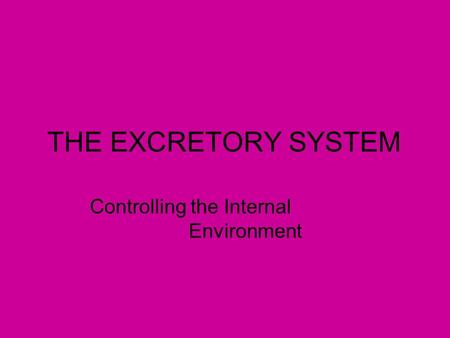 THE EXCRETORY SYSTEM Controlling the Internal Environment.