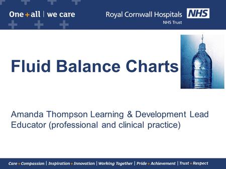 Fluid Balance Charts Amanda Thompson Learning & Development Lead Educator (professional and clinical practice)