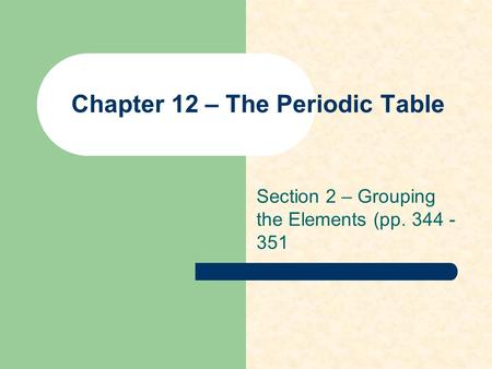 Chapter 12 – The Periodic Table