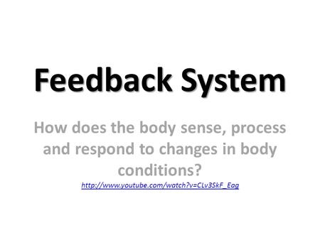 Feedback System How does the body sense, process and respond to changes in body conditions?