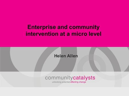 Enterprise and community intervention at a micro level Helen Allen.