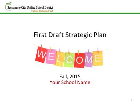 First Draft Strategic Plan Fall, 2015 Your School Name 1.