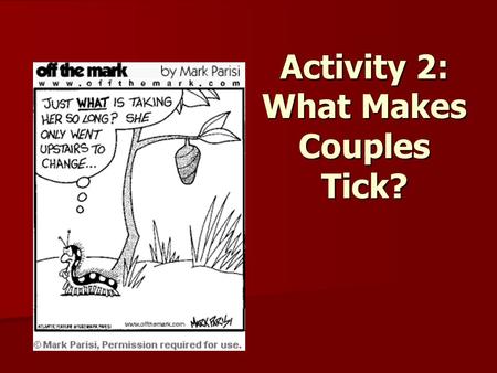 Activity 2: What Makes Couples Tick?. Overview In this activity you will learn about the factors influencing the decisions and behaviours in intimate.