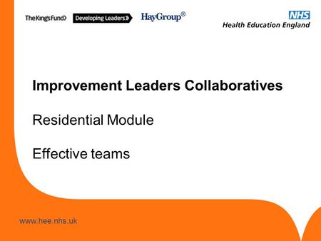 Www.hee.nhs.uk Improvement Leaders Collaboratives Residential Module Effective teams.