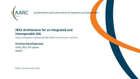 Authentication and Authorisation for Research and Collaboration Christos Kanellopoulos https://wiki.geant.org/display/AARC/AARC+Architecture+-+private.