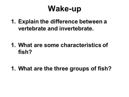 Wake-up Explain the difference between a vertebrate and invertebrate.