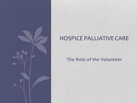 The Role of the Volunteer HOSPICE PALLIATIVE CARE.
