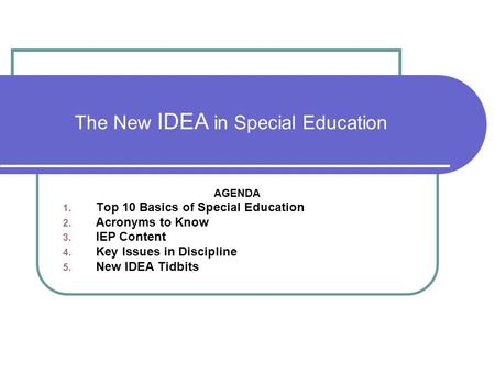The New IDEA in Special Education