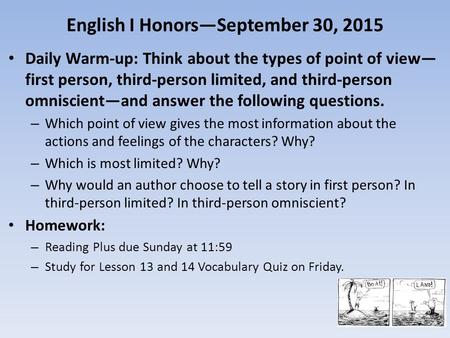 English I Honors—September 30, 2015