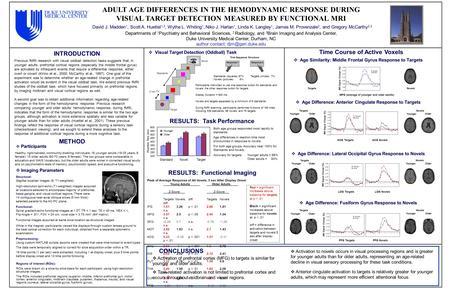 INTRODUCTION ADULT AGE DIFFERENCES IN THE HEMODYNAMIC RESPONSE DURING VISUAL TARGET DETECTION MEASURED BY FUNCTIONAL MRI David J. Madden 1, Scott A. Huettel.
