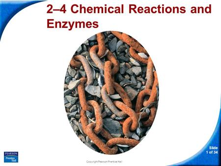 Slide 1 of 34 Copyright Pearson Prentice Hall 2–4 Chemical Reactions and Enzymes.
