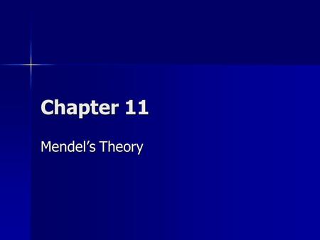 Chapter 11 Mendel’s Theory. Mendel’s Hypothesis Before Mendel performed his experiments people thought that offspring were just a mixture between the.