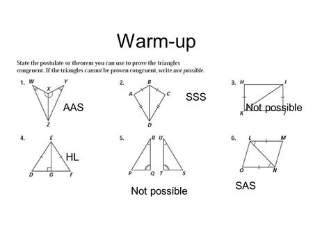 Warm-up AAS SSS Not possible HL Not possible SAS.