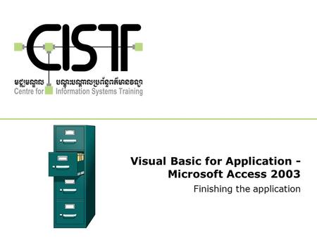 Visual Basic for Application - Microsoft Access 2003 Finishing the application.