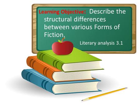 Learning Objective : Describe the structural differences between various Forms of Fiction. Literary analysis 3.1.