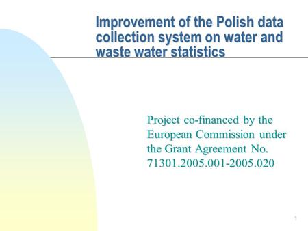 1 Improvement of the Polish data collection system on water and waste water statistics Project co-financed by the European Commission under the Grant Agreement.