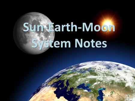 Moon Phases Sun-Earth-Moon System Notes. Rotation Earth – Spinning on its axis – Causes day & night Takes 24 hours Moon – Spinning on its axis – Takes.