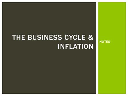 NOTES THE BUSINESS CYCLE & INFLATION.  Looking at economic cycles illustrates a pattern of good times and bad times.  The movement of the economy from.