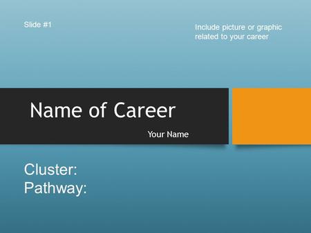Name of Career Your Name Slide #1 Include picture or graphic related to your career Cluster: Pathway: