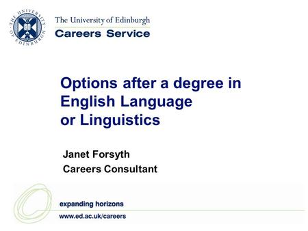 Options after a degree in English Language or Linguistics Janet Forsyth Careers Consultant.