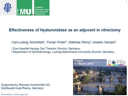 1 Effectiveness of Hyaluronidase as an adjuvant in vitrectomy Supported by Riemser Arzneimittel AG, Greifswald-Insel Riems, Germany  Schönfeld et al.,