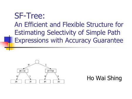 SF-Tree: An Efficient and Flexible Structure for Estimating Selectivity of Simple Path Expressions with Accuracy Guarantee Ho Wai Shing.