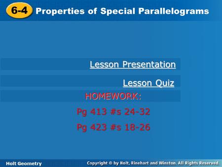 6-4 Properties of Special Parallelograms Lesson Presentation