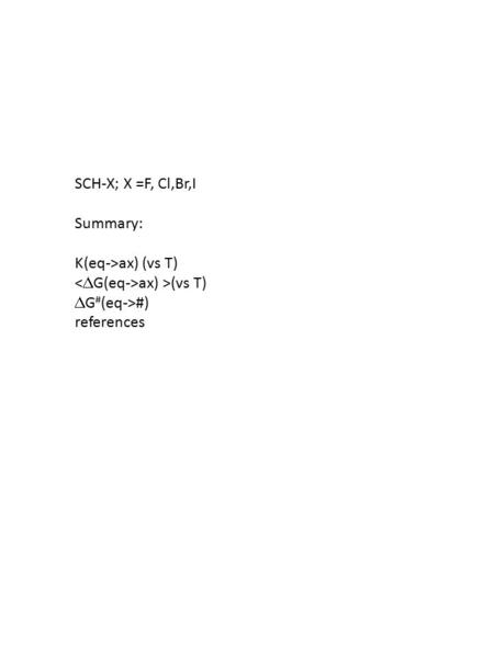 SCH-X; X =F, Cl,Br,I Summary: K(eq->ax) (vs T) ax) >(vs T)  G # (eq->#) references.