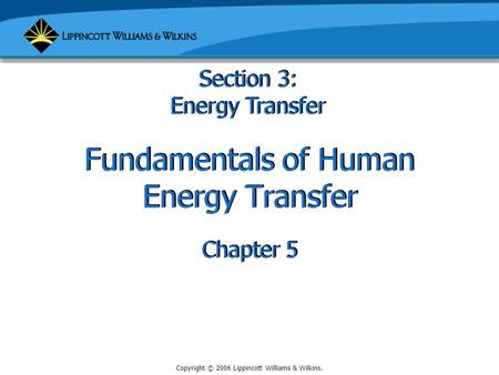 Copyright © 2006 Lippincott Williams & Wilkins. Fundamentals of Human Energy Transfer Chapter 5 Section 3: Energy Transfer.