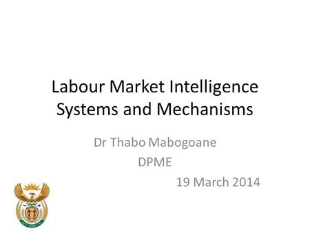 Labour Market Intelligence Systems and Mechanisms Dr Thabo Mabogoane DPME 19 March 2014.
