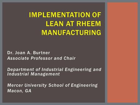 Implementation of Lean at Rheem Manufacturing