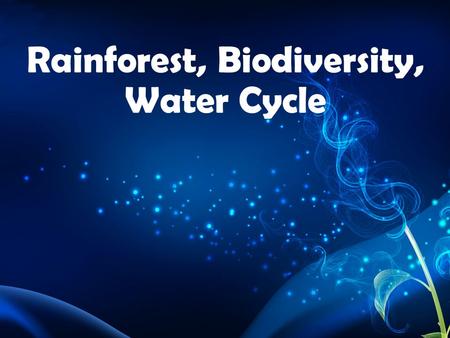 Rainforest, Biodiversity, Water Cycle. Biome: Environment characterized by climate and dominant flora (plants) and fauna (animals).