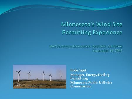 Bob Cupit Manager, Energy Facility Permitting Minnesota Public Utilities Commission.