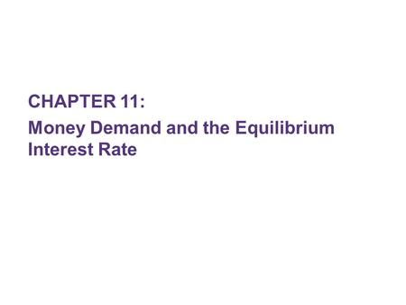 CHAPTER 11: Money Demand and the Equilibrium Interest Rate.
