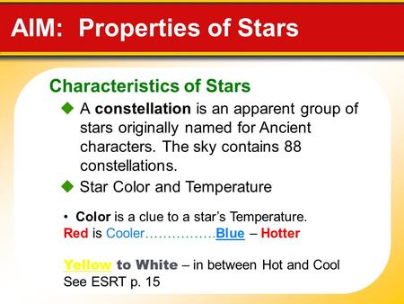 AIM: Properties of Stars