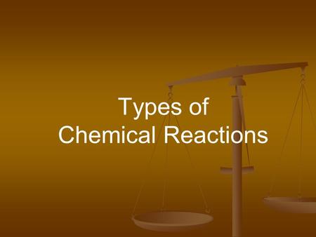 Types of Chemical Reactions. Types of Reactions There are five types of chemical reactions we will talk about: 1. 1. Synthesis/Combination reactions 2.