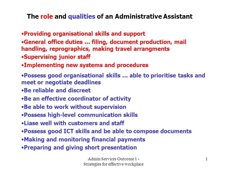 The role and qualities of an Administrative Assistant - ppt video online  download