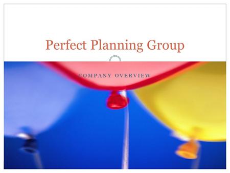COMPANY OVERVIEW Perfect Planning Group. What We Do Corporate Events  Holiday Parties  Product Promotions  Corporate Picnics  Conferences  Corporate.