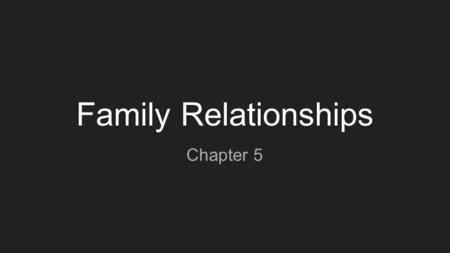 Family Relationships Chapter 5. The Family is often called “the basic unit of society” Why? This is where children are raised and values are learned.