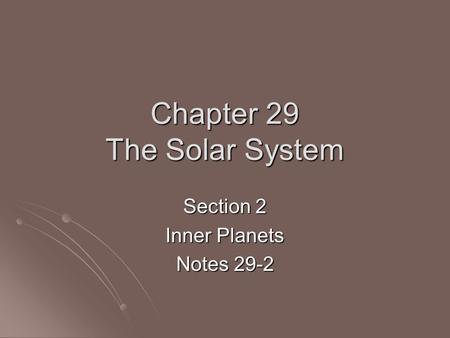 Chapter 29 The Solar System
